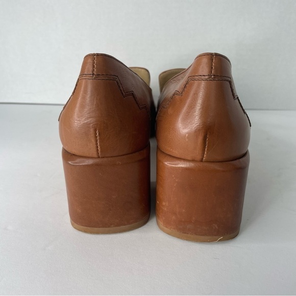 Sylven New York Marlene Cognac Tanned Italian Leather Block Heel Loafers Size 40 - Picture 7 of 11